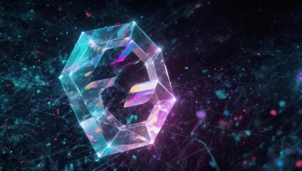 Abstract Geometric Crystal Floating in Cosmic Nebula.