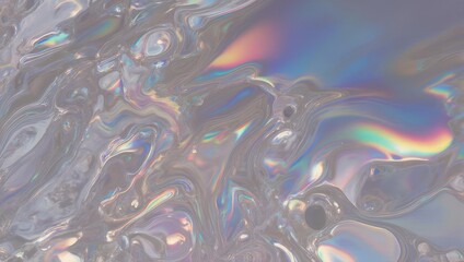 Abstract holographic iridescent texture with flowing liquid patterns.