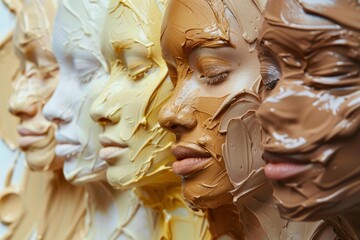 Four female models showing different shades of foundation makeup for all skin types