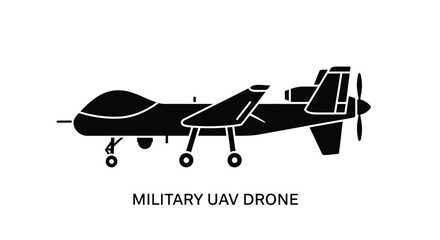 Silhouette of a military unmanned aerial vehicle a drone in profile view