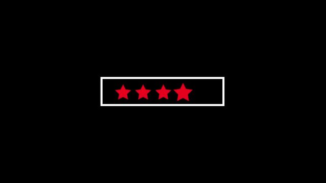 Five red stars surround with a white rectangle on a black background for five-star rating and quality review. - Powered by Adobe