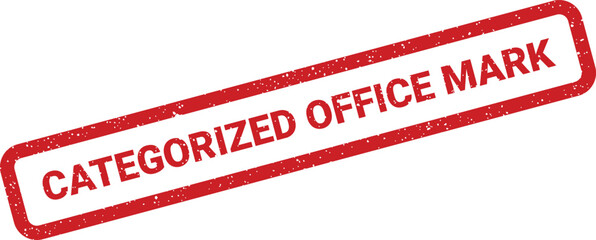 A red distressed rubber stamp with categorized office mark text is displayed diagonally on white