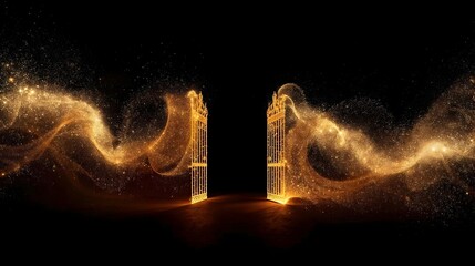 Golden Gateway: Archway Portal Erupting with Fiery Sparks