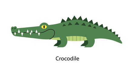 A simple cartoon illustration of a green crocodile with a friendly face