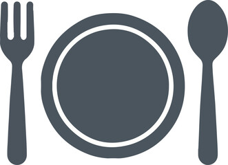 Simple Dining Symbol Monochrome Fork, Plate, Spoon Vector Design