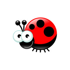 Fototapeta premium Cute red ladybug insect with big eyes and black spots, playful and friendly illustration