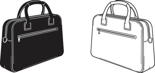 Black and white vector illustrations of two briefcases side by side luggage travel