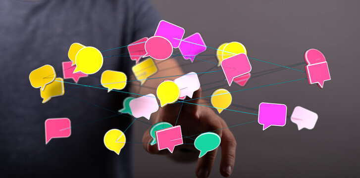 Abstract network of digital speech bubbles. Concept of communication, connection, and online interaction. Socia - Powered by Adobe