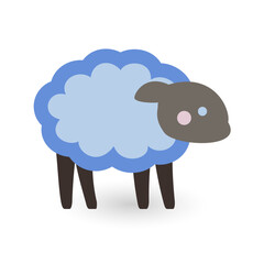 Adorable blue lamb illustration with fluffy wool. Cute cartoon farm animal character on a white background