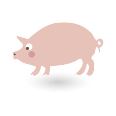 Adorable farm animal illustration of a simple pink pig with a curly tail for children's design