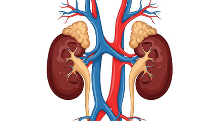 Detailed illustration of human kidneys with surrounding arteries and veins, showcasing renal anatomy and the urinary system's vital organs.