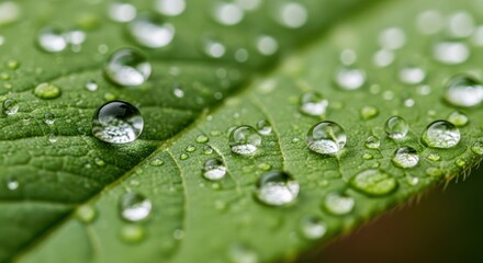 Raindrops on green leaves nature close-up macro photography fresh environment natural beauty