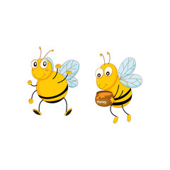 Sweet Honeybees Cheerful bees carrying honey pot and dancing with cute smiles