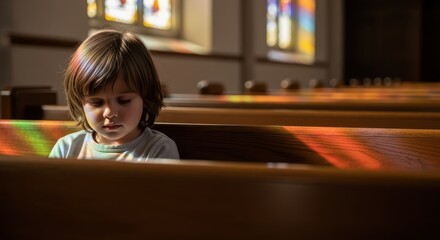 Child in prayer church interior photography calm environment close-up perspective faith and reflection