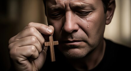 Reflective prayer intimate setting emotional portrait human experience close-up spirituality