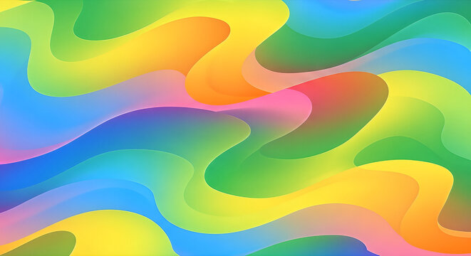 Vibrant abstract background with flowing wavy shapes in a rainbow of bright, gradient colors creating a dynamic and fluid visual texture. - Powered by Adobe