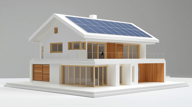 3D model of a two-story new house construction project in light tones on a neutral gray background.