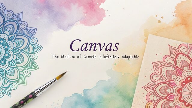 A paintbrush rests on a blank canvas with soft watercolor washes, inviting artistic expression and creativity.