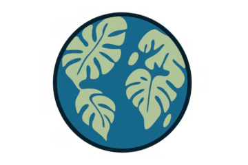 Earth globe forming with monstera leaves, representing world ecosystems, nature conservation, and global ecological sustainability