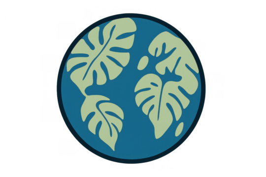 Earth globe forming with monstera leaves, representing world ecosystems, nature conservation, and global ecological sustainability