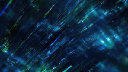 Abstract Blue and Green Streaks of Light on a Dark Background.