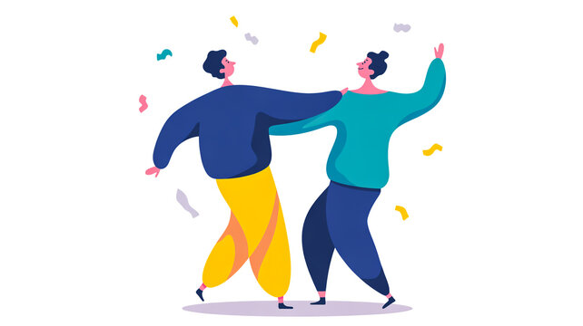 A flat, minimalist illustration of two people dancing together against a white background