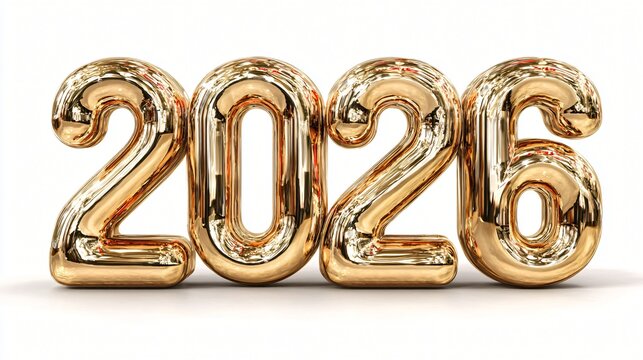 Golden 2026 metallic number decoration, Shiny gold 2026 digits for festive celebration