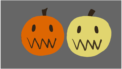 Cute Cartoon Halloween Pumpkin Face Illustration. Simple Hand-Drawn Jack-o'-Lantern Graphic. Spooky Funny Gourd Element for Autumn and Holiday Design.
