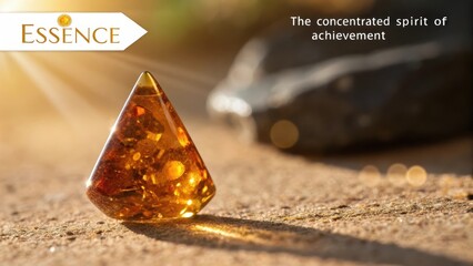A Single Perfectly Shaped Amber Gemstone Resting on a Textured Surface with Warm Golden Light