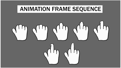 Cartoon middle finger Hand Gesture Animation Frame Sequence. Dynamic Human Finger Movement Graphic. 2D Outline Hand Signal Element.