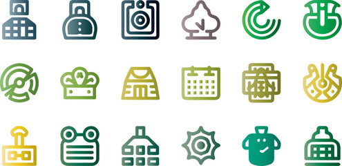 Collection of stylized glyphs representing diverse abstract concepts