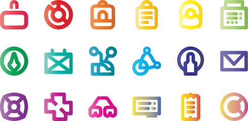 Colorful abstract icons representing various concepts on a black background