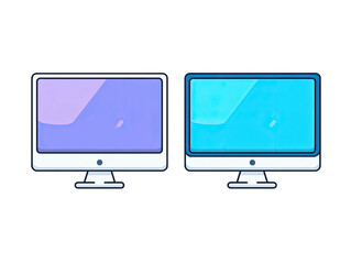 Two computer monitors side-by-side with different screen colors against a black background