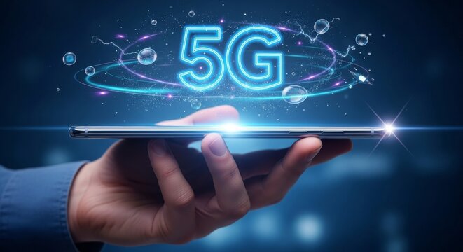 Smartphone Projection with Neon 5G Hologram and High-Speed Connectivity Effects