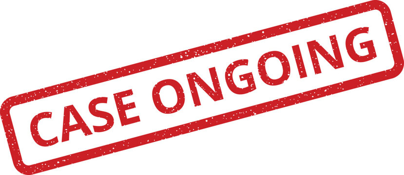 A red rubber stamp with an aged texture clearly shows the words CASE ONGOING on a plain white surface