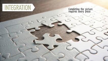 Completing the solution requires every piece of the puzzle on a wooden surface