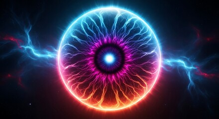 Vibrant neon energy orb with electric lightning strikes