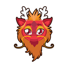 Cute cartoon dragon face with expressive eyes and flowing mane, illustration