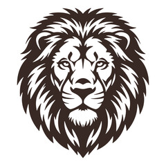 Black vector illustration of a wild lion head mascot for tattoo or icon design