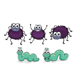 Collection of cute cartoon spiders and friendly caterpillars, perfect for children's designs