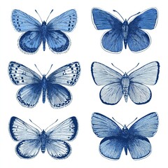 Vintage Blue Butterfly Engravings - Nature Insect Art
