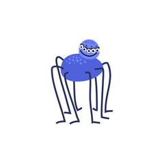 Cute blue cartoon spider with glasses, a friendly creature illustration on a white background