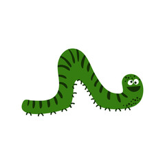 Cute Green Caterpillar Character Isolated on White Background