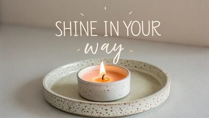 Illuminating Ceramic Candle with Flame Centered on Speckled Tray, Inspiring Inner Shine and Warmth