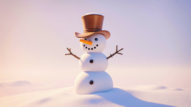 Charming snowman wearing a top hat in a winter wonderland