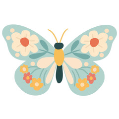 Blue Floral Butterfly in Hand-Drawn Style for Nature Illustration