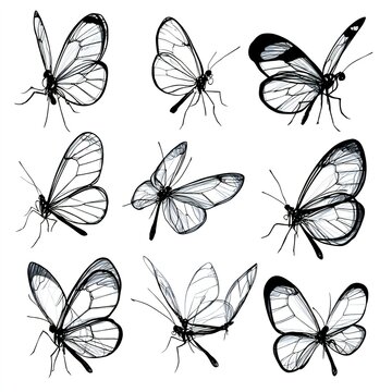 Glasswing Butterflies Illustration Set, Insect Art
