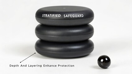 Stack of four perfectly smooth black ceramic discs aligned, showcasing stratified safeguard and layering for enhanced protection.