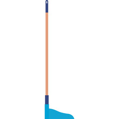 A Simple Blue Dustpan With A Light Brown Handle On A Transparent Background For Cleaning And Household Chores