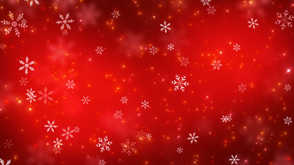 red christmas background with snowflakes and golden shiny stars , christmas and new year holiday celebration background 